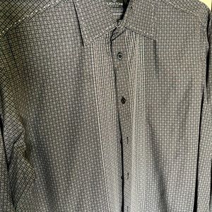 Bugatchi Navy patterned long sleeve shirt with front stitching/embroidery.